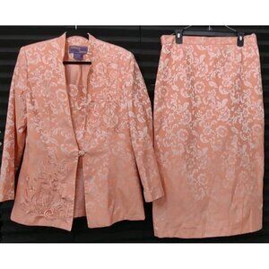 Blessings From Heaven 2 Piece Dress Suit Embroidered Beaded Jacket Size 14 Peach